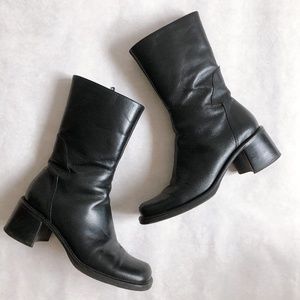 Vintage 90s Y2K Leather Chunky Heel Go Go Boots